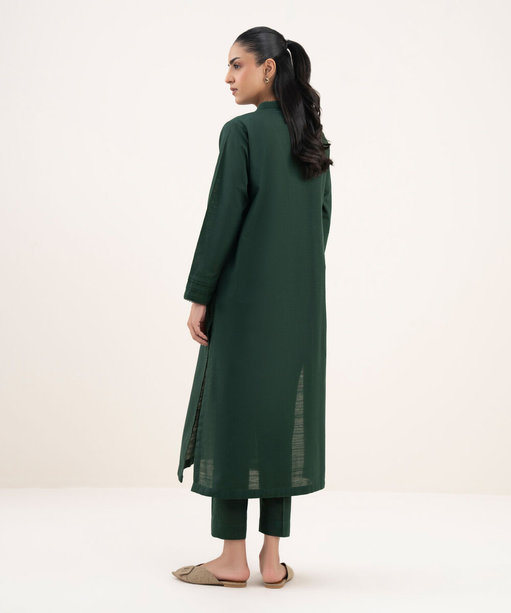 Women's RTW Khaddar Solid A-Line Green Shirt