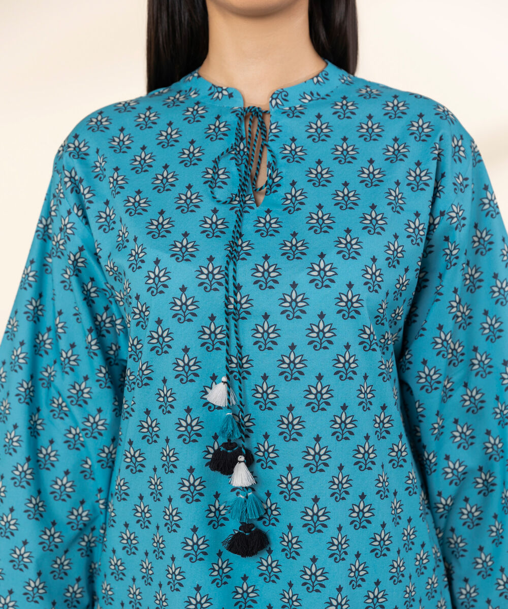 Women's Unstitched Lawn Printed Blue 3 Piece Suit