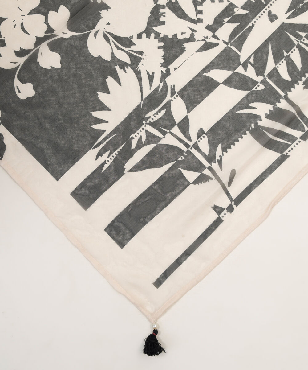 Blended Tissue Printed Cream White Dupatta