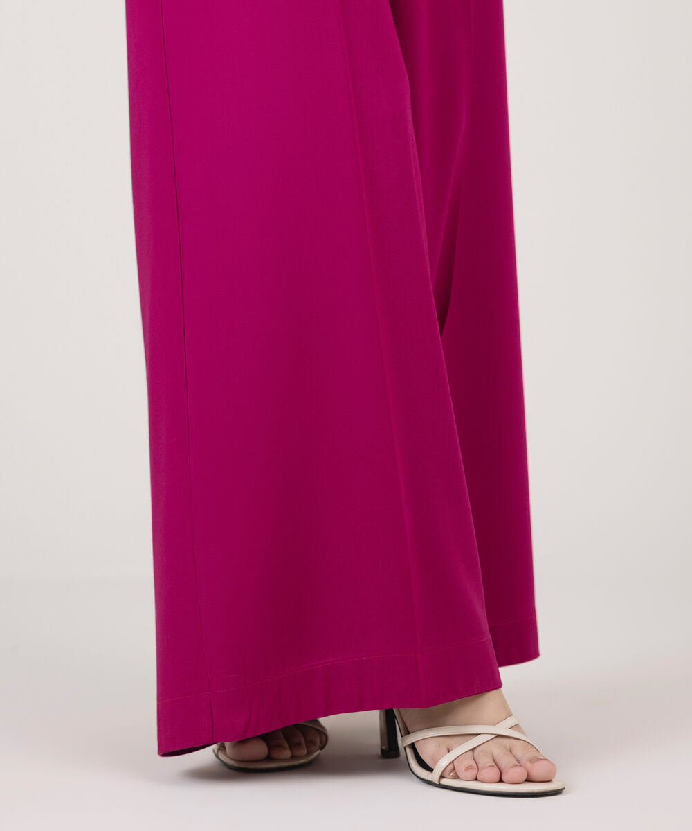 Women's RTW Cotton Viscose Solid Pink Flared Pants