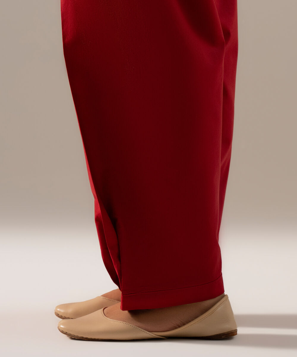 Women's RTW Cambric Solid Maroon Regular Shalwar
