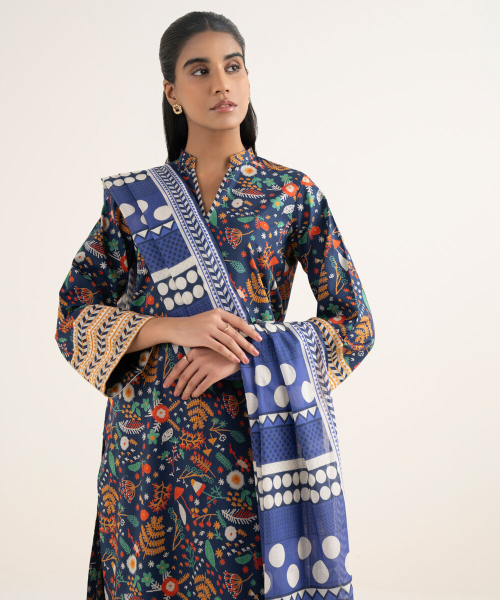 Women's Unstitched Lawn Printed Multi 3 Piece Suit