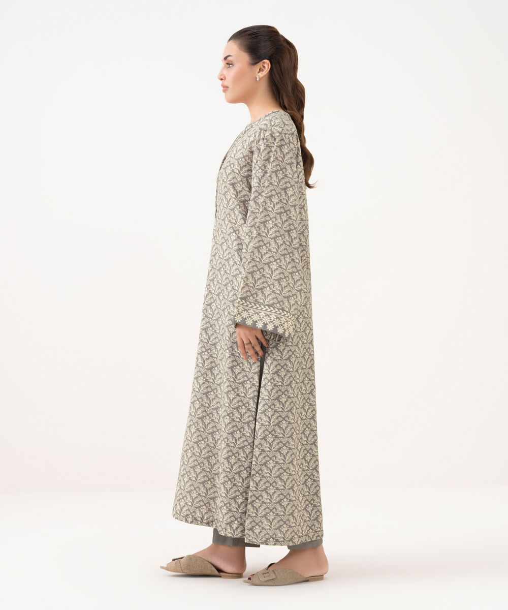 Women's Unstitched Khaddar Printed Grey 3 Piece Suit