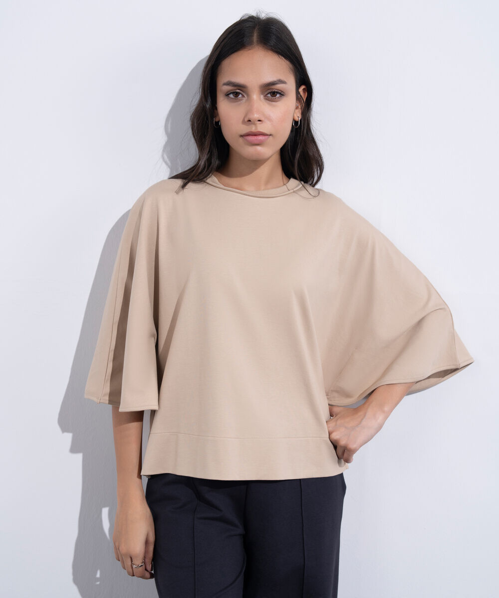 Women's Western Wear Beige Kimono Sleeved T-Shirt