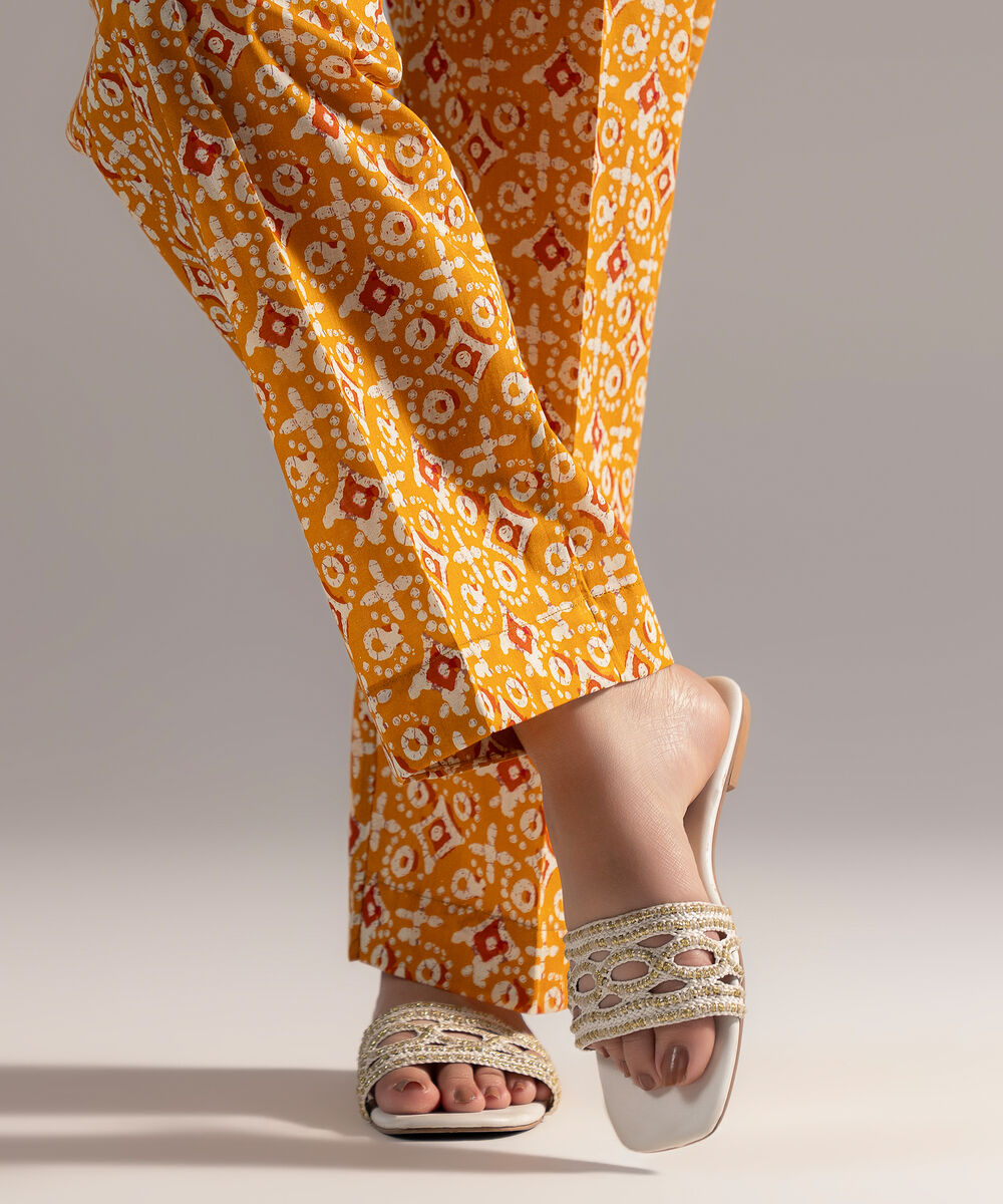 Women's RTW Crosshatch Printed Orange Straight Pants