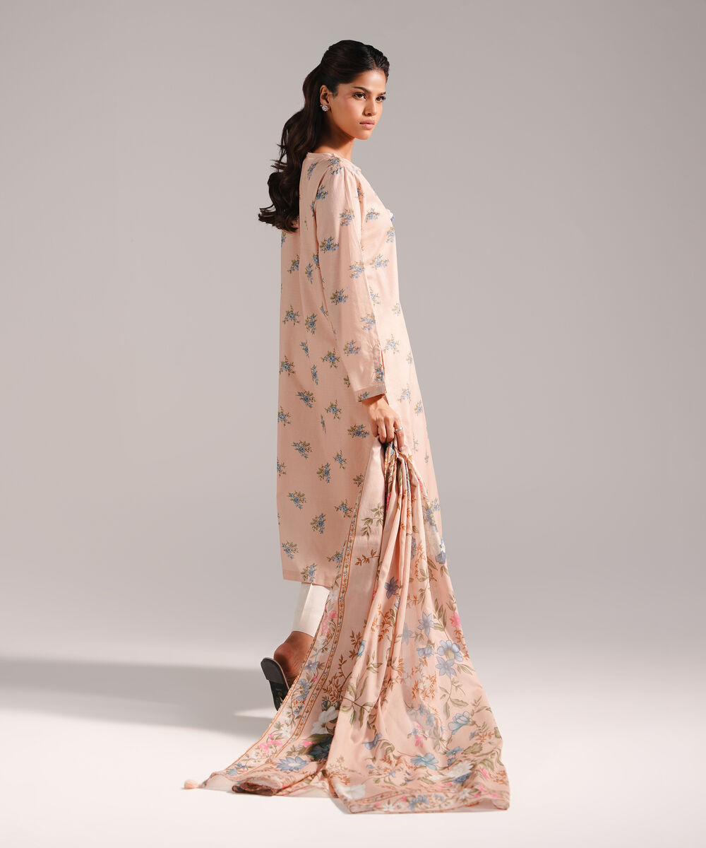 Women's RTW Dobby Printed Peach 2 Piece Suit