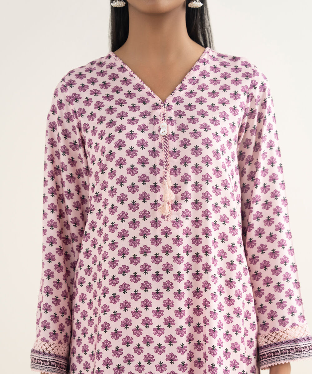 Women's RTW Linen Viscose Printed Pink A-Line Shirt