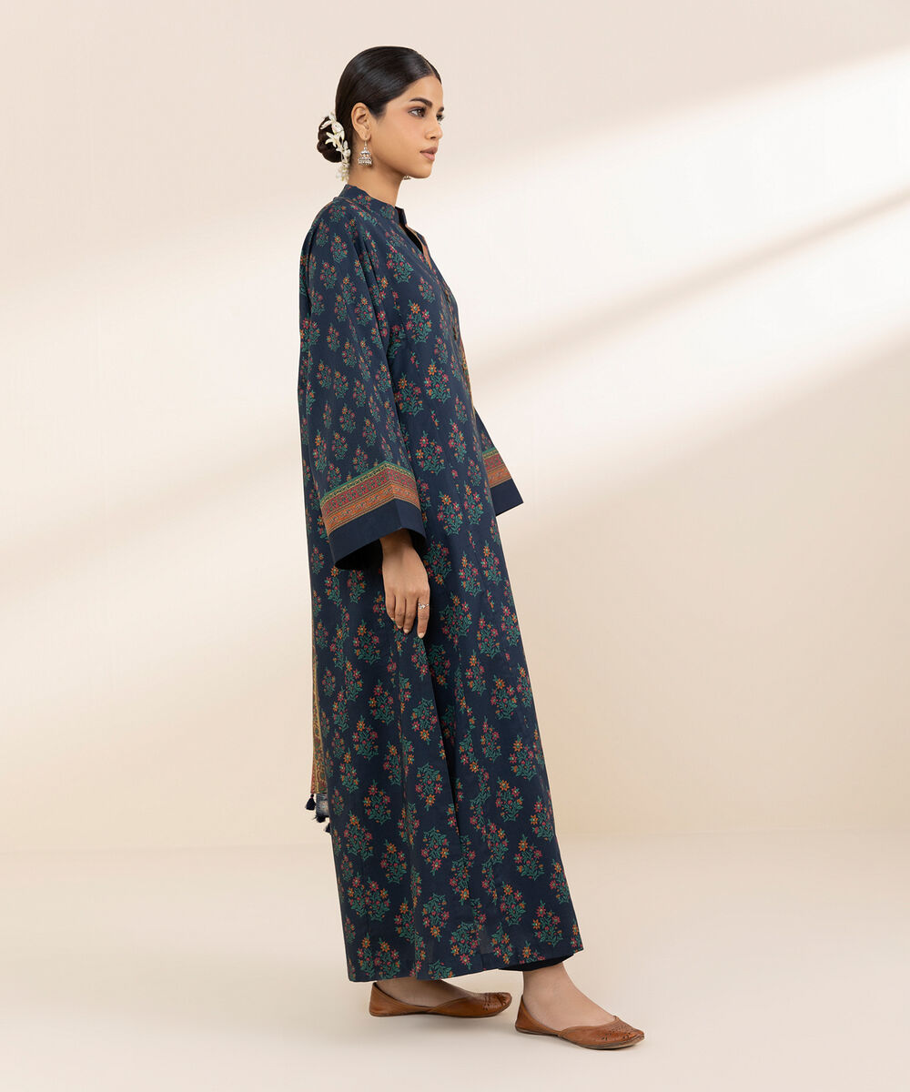 Women's Unstitched Lawn Printed Blue 3 Piece Suit