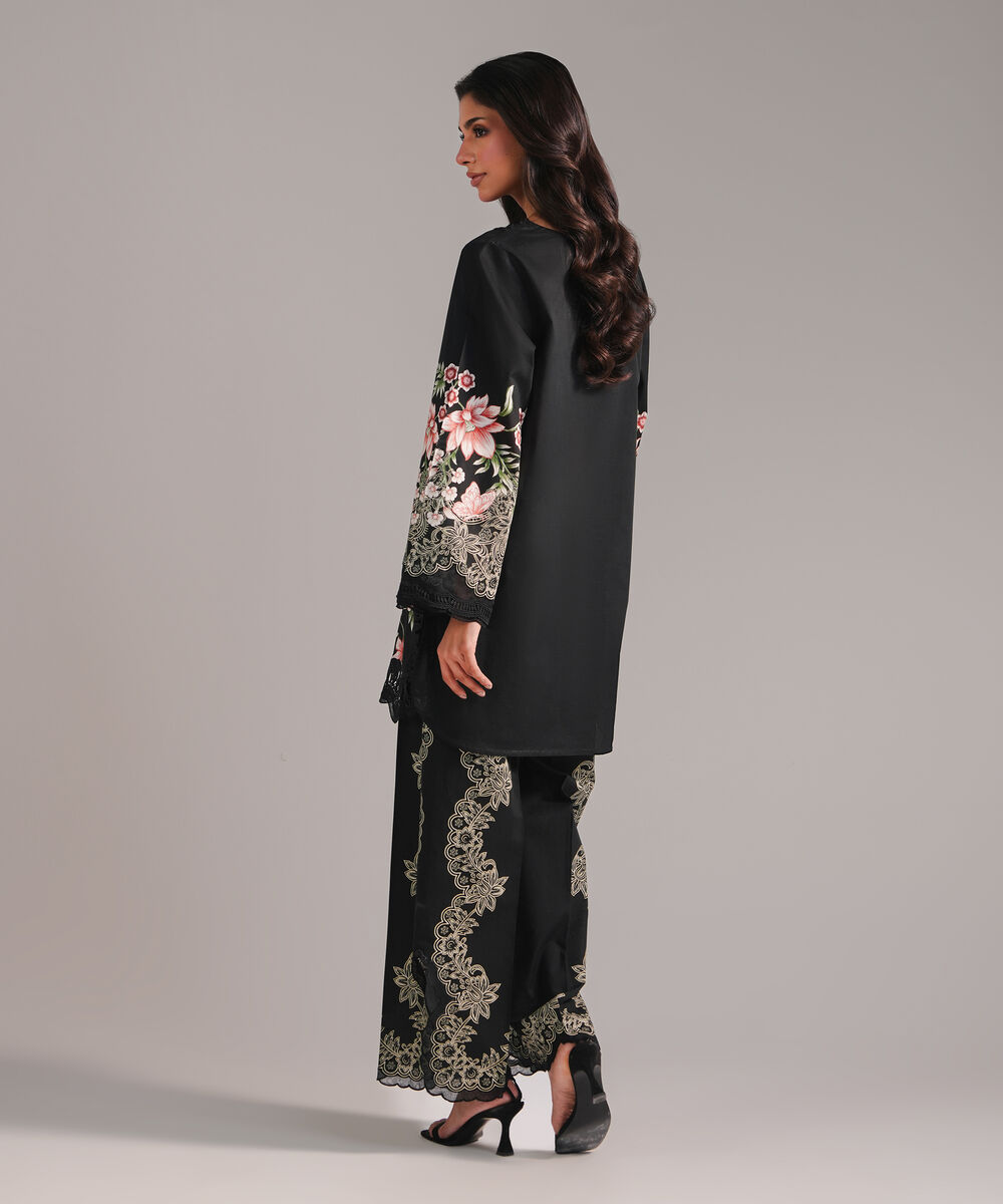 Women's RTW Lawn Embroidered Black Straight Shirt