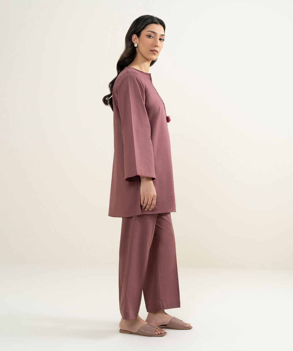 Women's RTW Dobby Solid Mauve Straight Shirt