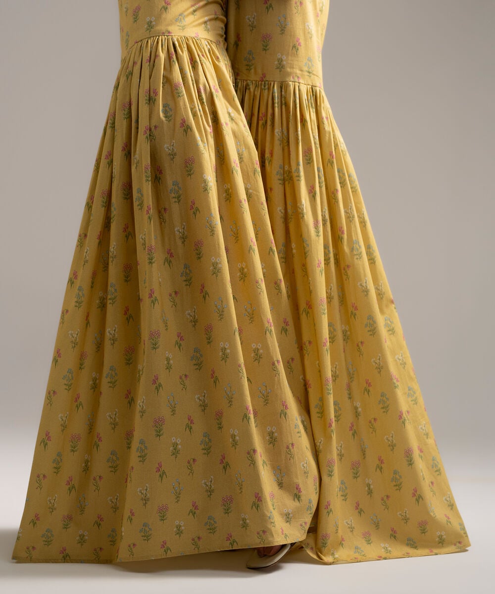 Women's RTW Cambric Printed Yellow Gharara