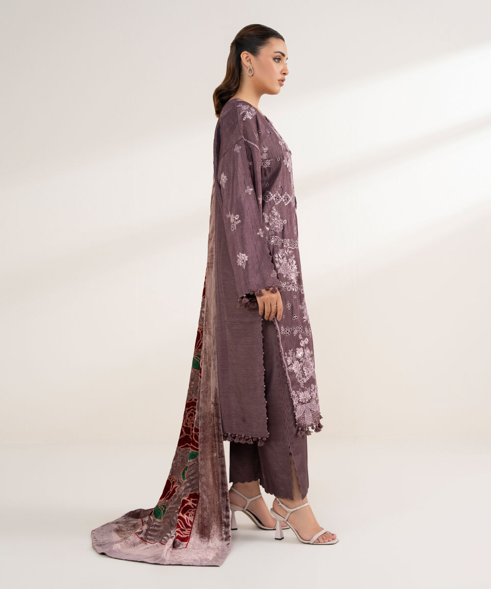 Women's Unstitched Viscose Raw Silk 3 Piece Suit