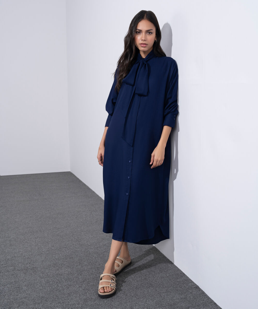 Women's Western Wear Blue  Dress With Knot Detail