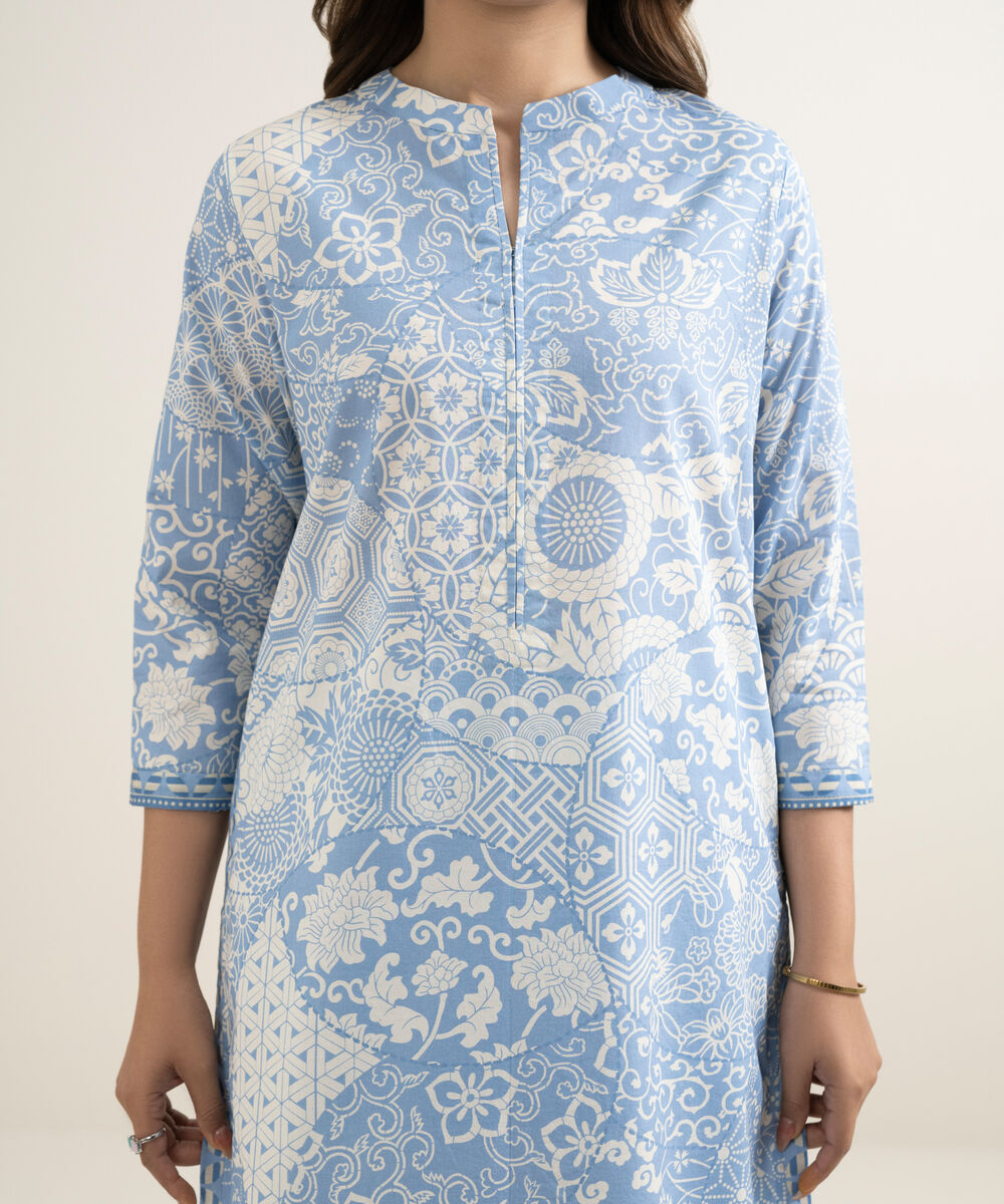 Women's Unstitched Lawn Printed Blue 2 Piece Suit