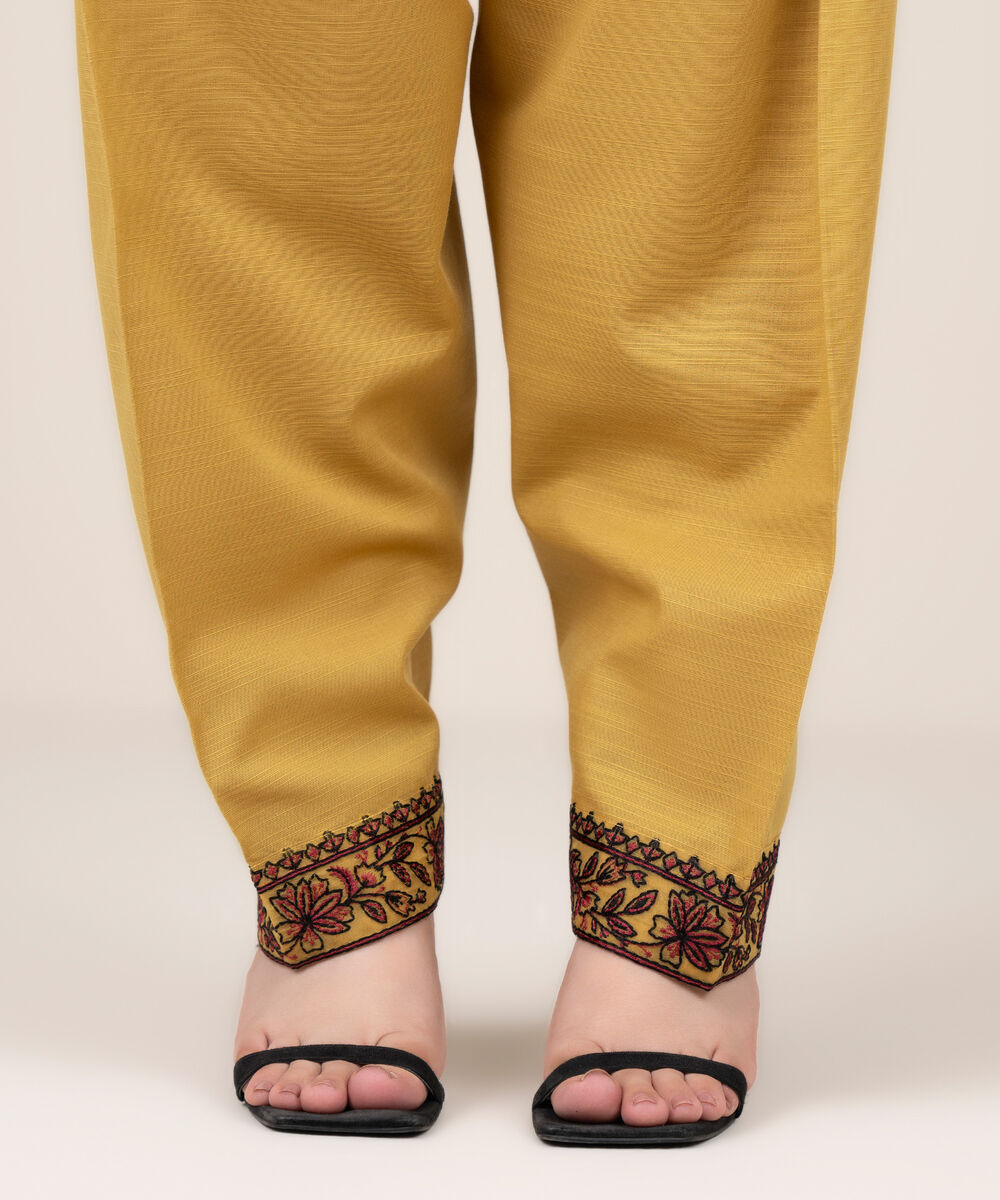 Women's RTW Khaddar Embroidered Mustard Shalwar