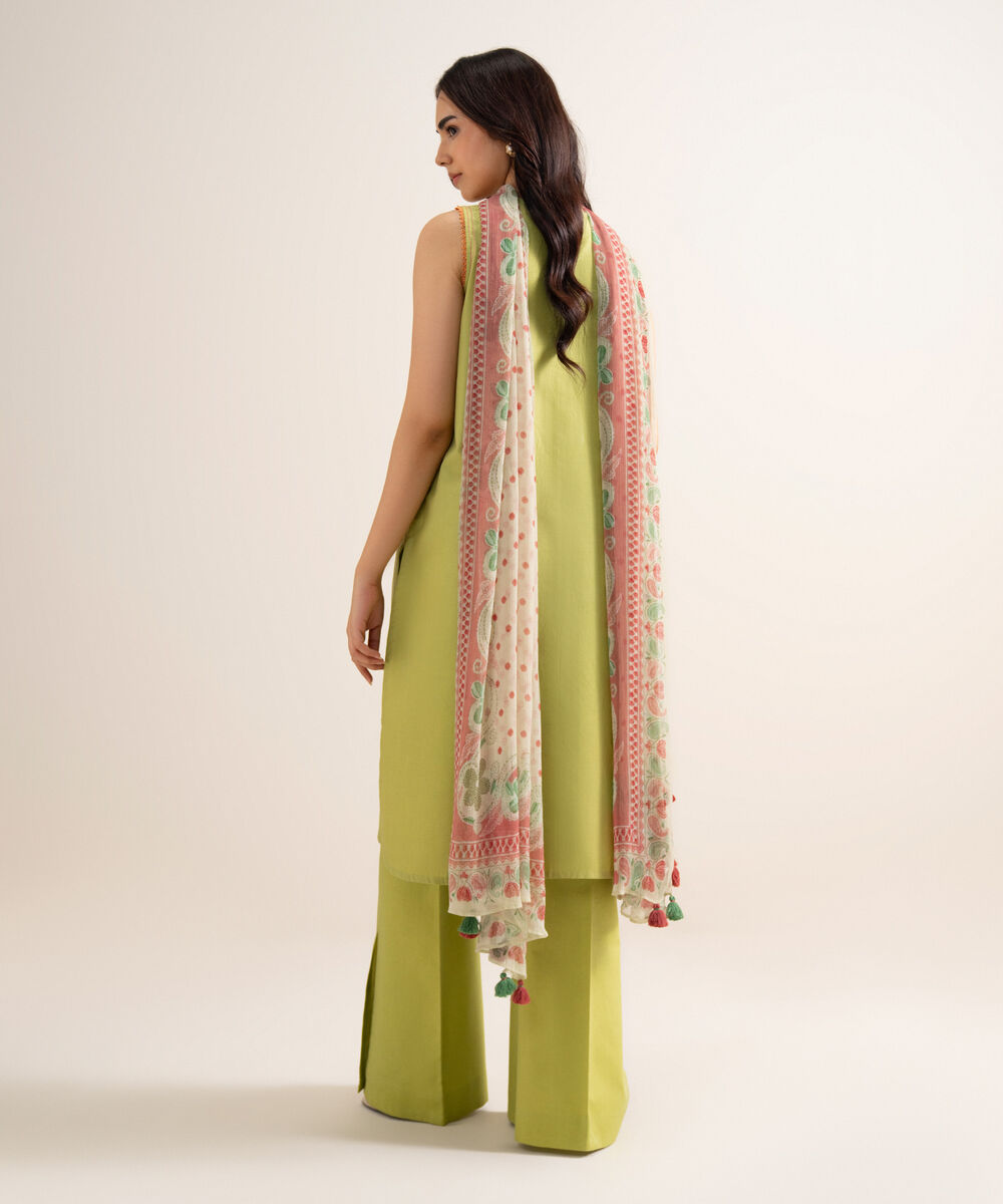Women's Unstitched Embroidered Textured Lawn Parrot Green 3 Piece Suit