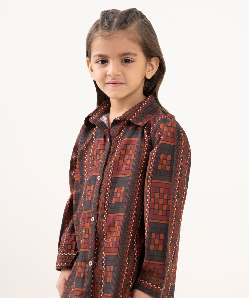 Girl's Light Khaddar Printed Brown 2 Piece Suit