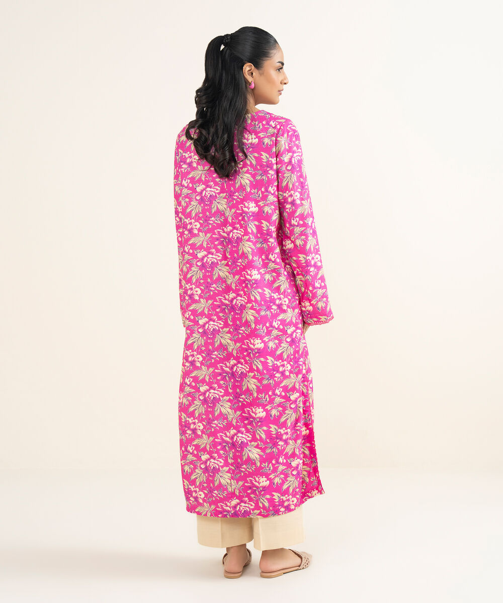 Women's RTW Light Khaddar Printed Pink A-Line Shirt