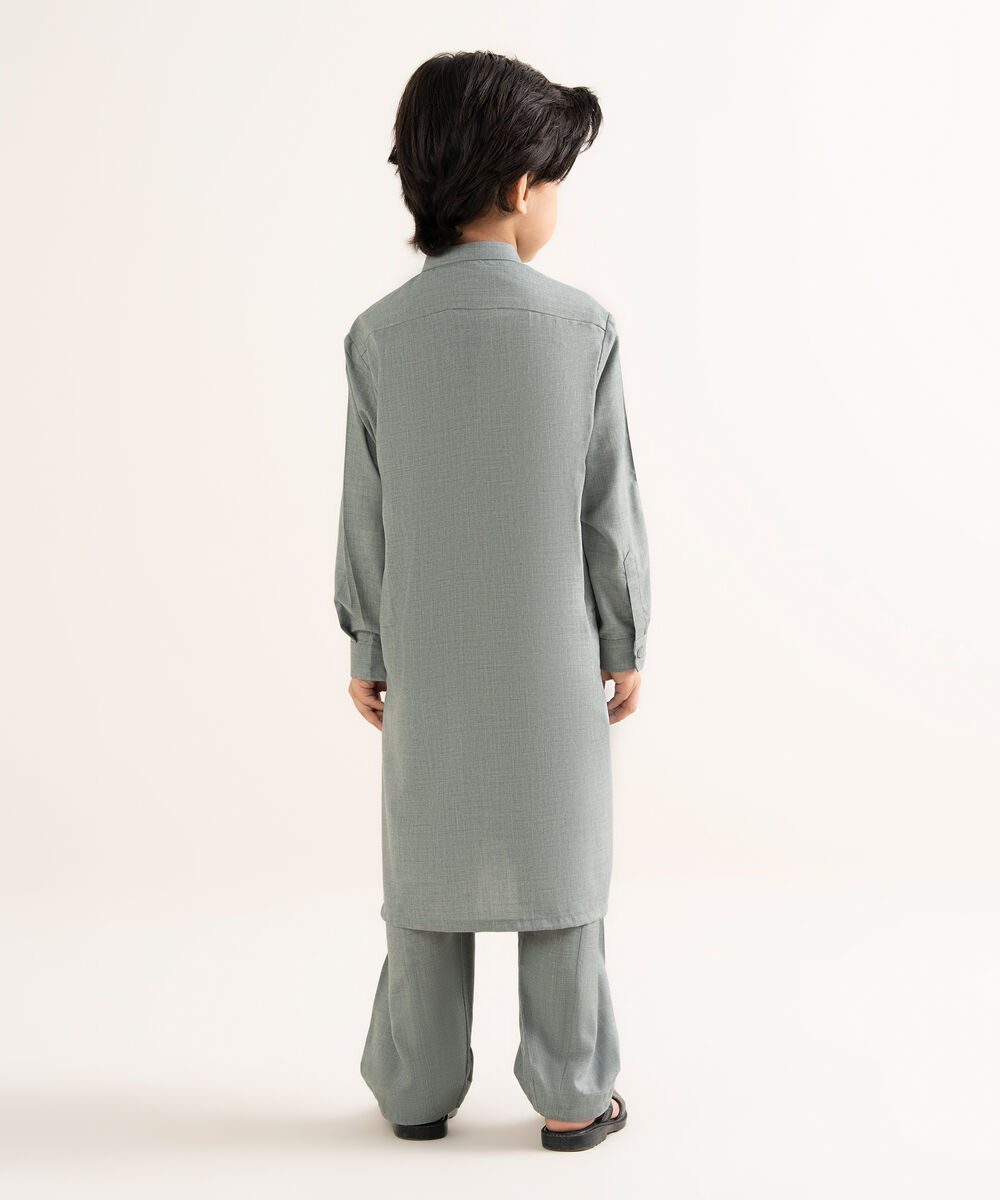 Men's Textured Wash & Wear Embroidered Grey Kurta Shalwar