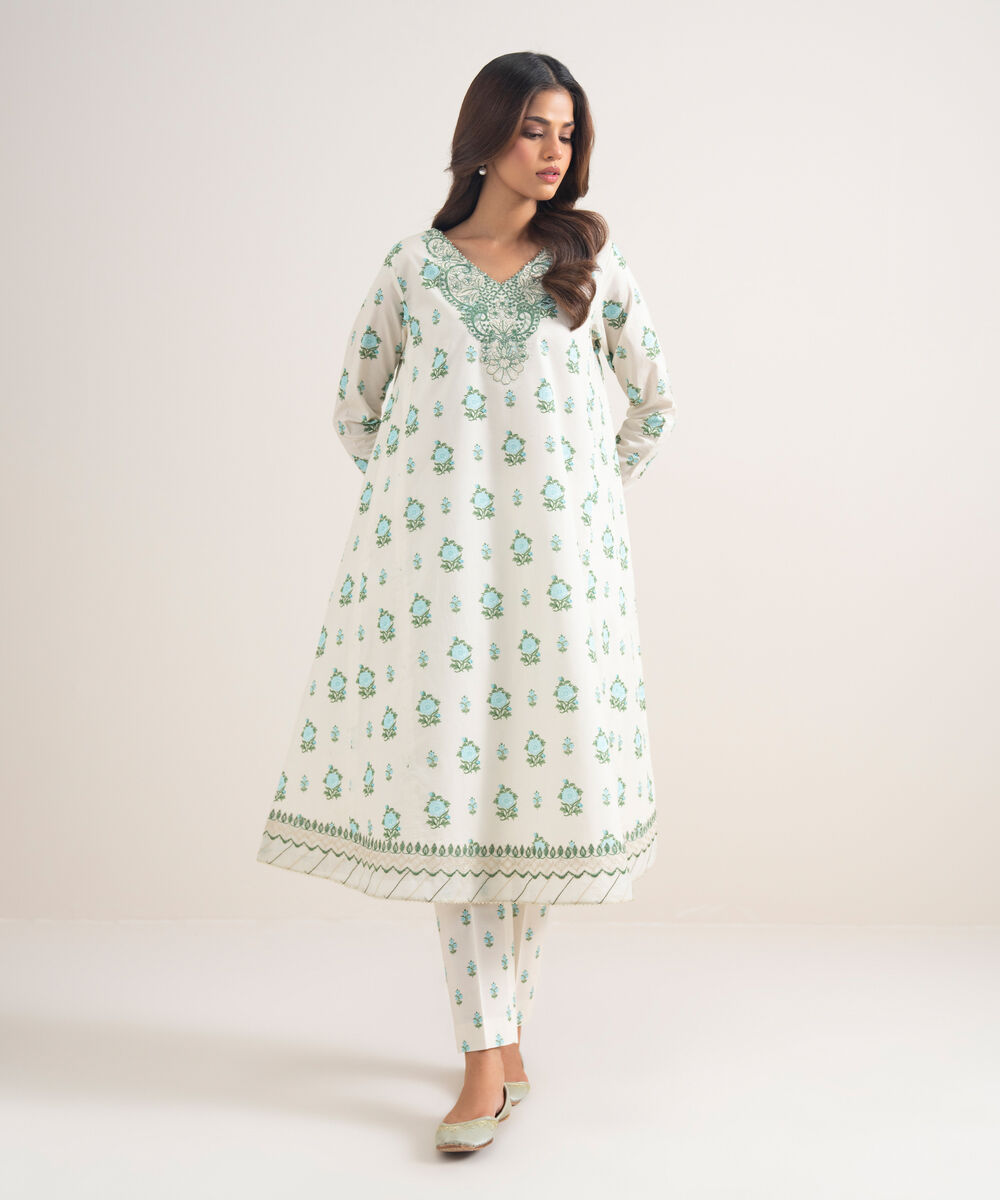 Women's Unstitched Lawn Embroidered Off White  2 Piece Suit