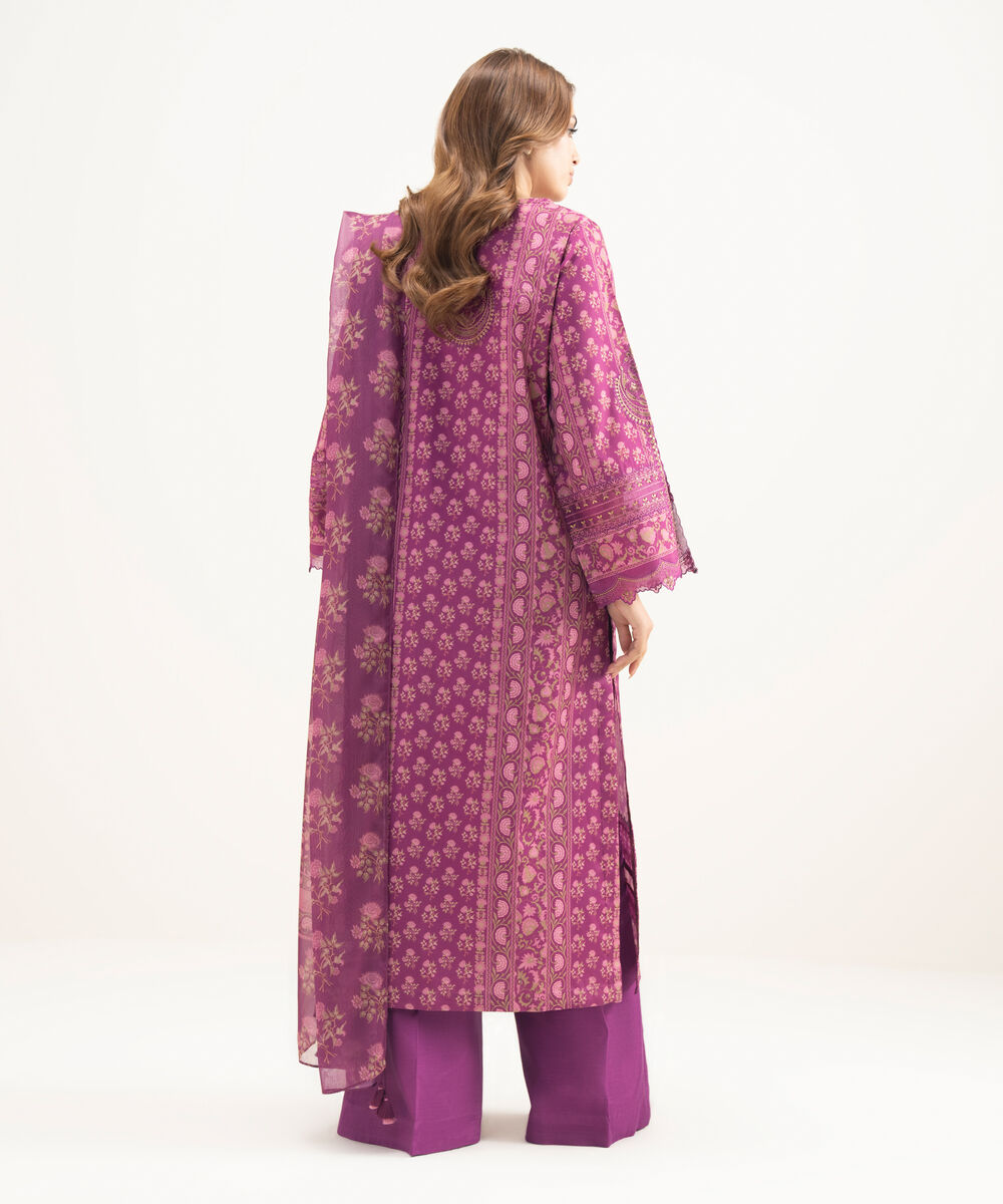Women's Unstitched Blended Grip Silk Embroidered Purple 3 Piece Suit