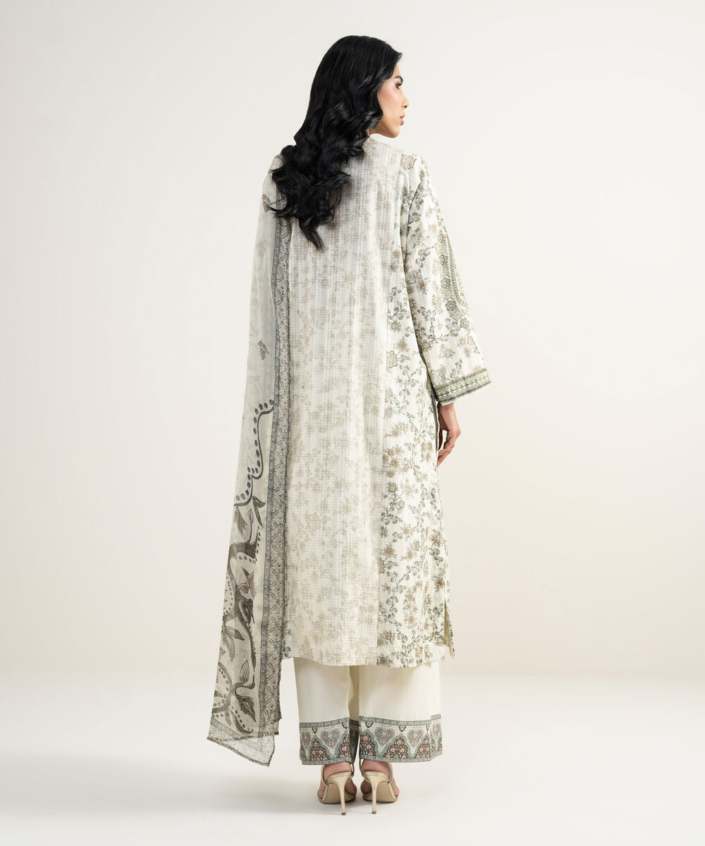 Women's RTW Dobby Embroidered Off White 3 Piece Suit