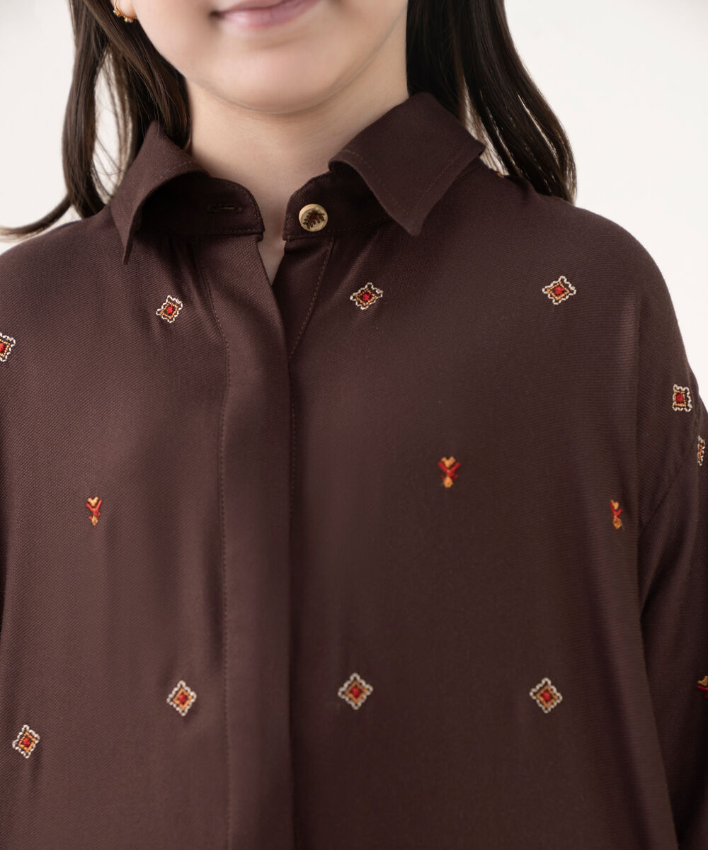 Girl's Bedford  Embroidered Brown 2 Piece Suit