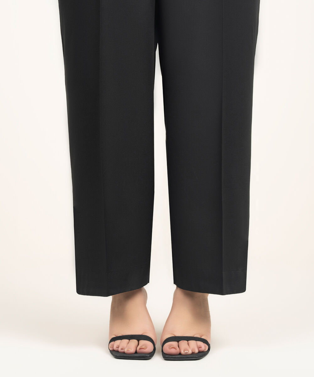 Women's RTW Arabic Cambric Solid Black Straight Pants