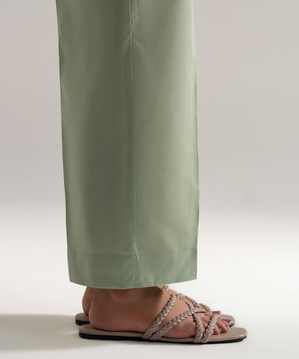 Women's RTW Cambric Solid Green Straight Pants