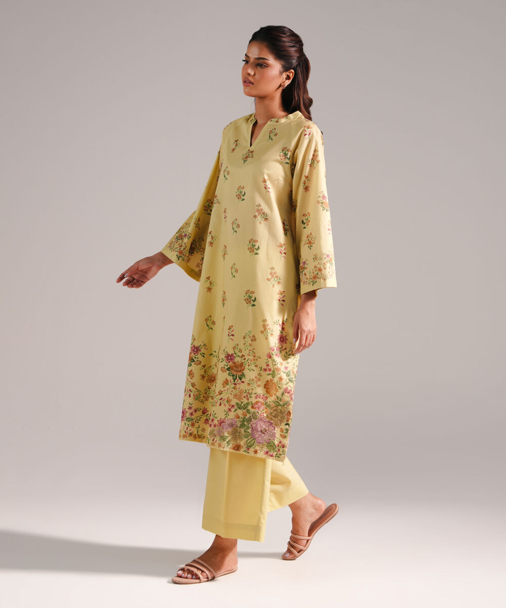 Women's RTW Lawn Embroidered Lime Yellow 2 Piece Suit