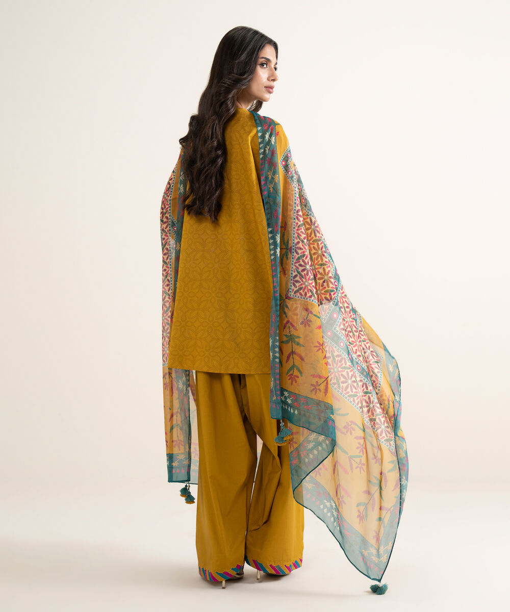 Women's Unstitched Lawn Embroidered Yellow 3 Piece Suit