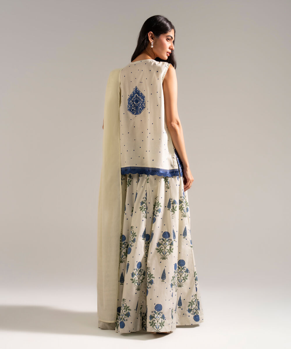Women's RTW Lawn Embroidered Beige 3 Piece Suit