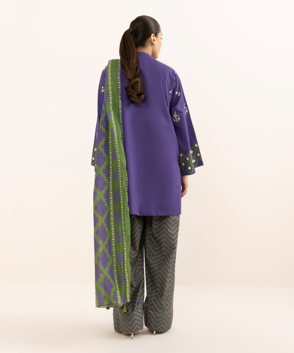 Women's Unstitched Lawn Embroidered Purple Three Piece Suit