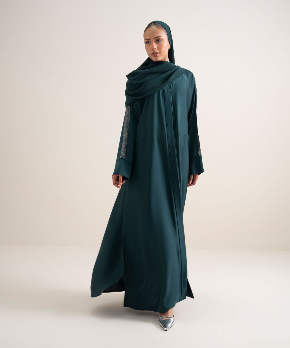 Women's Teal Embellished Kimono Abbaya Set