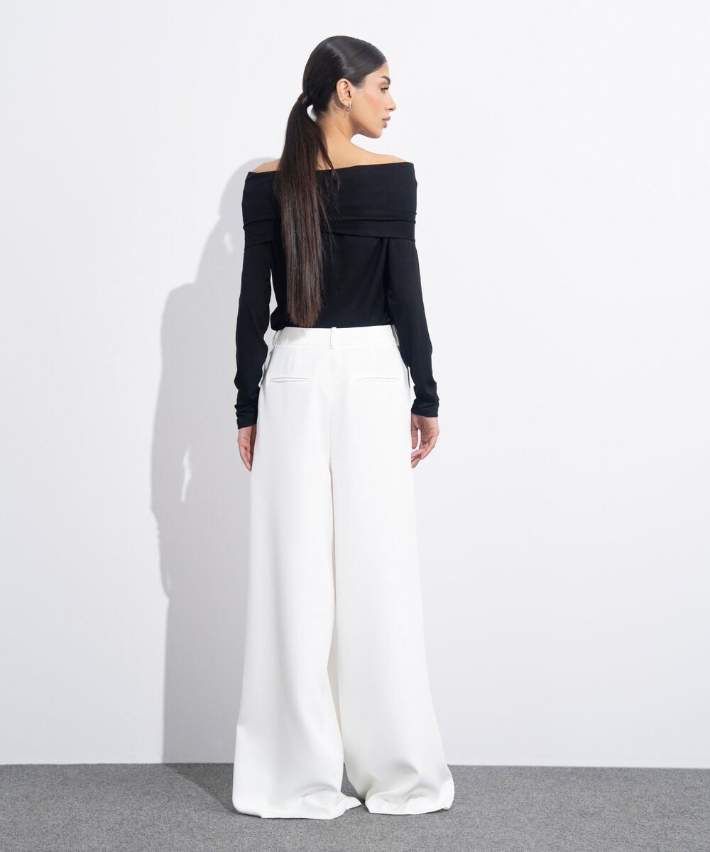 Women's Western Wear White Flared Hem Tailored Trousers