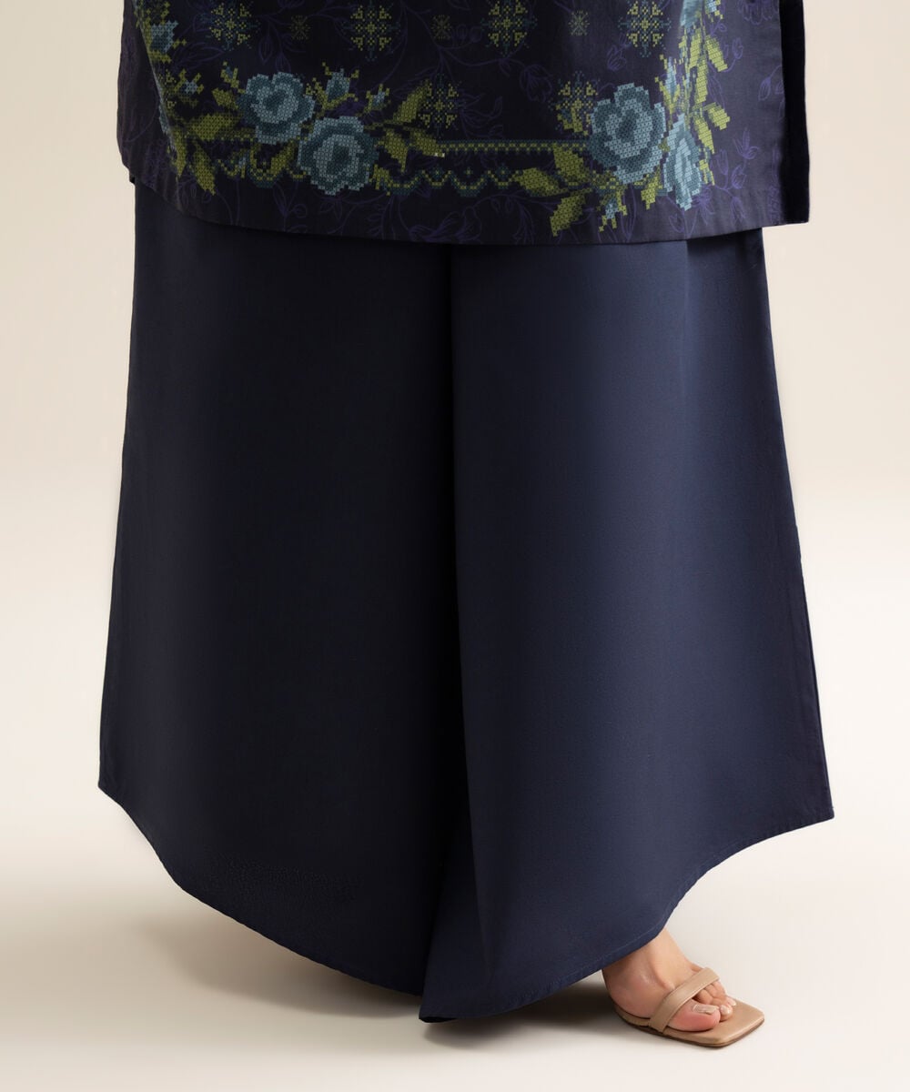 Women's Unstitched Cotton Printed Blue 3 Piece Suit