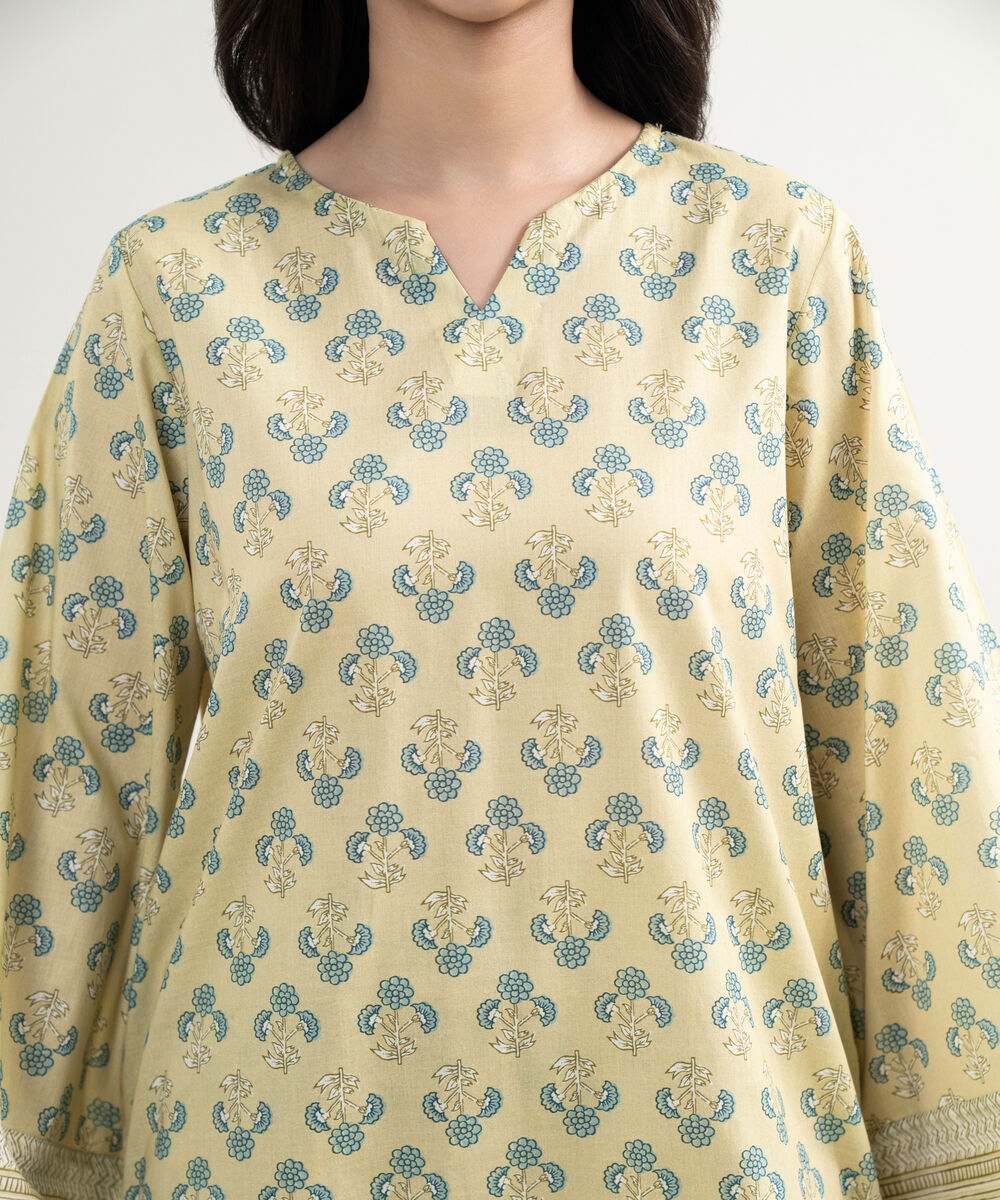 Women's RTW Lawn Printed Green Straight Shirt