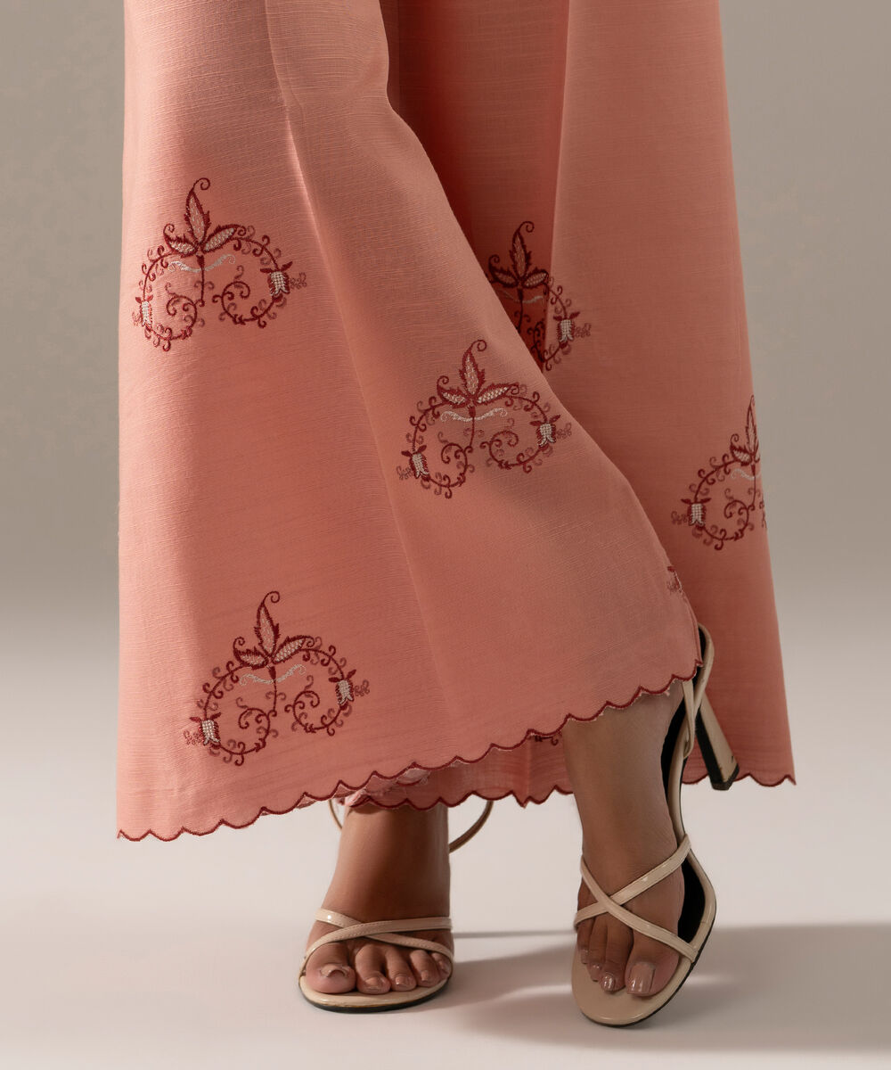 Women's RTW Khaddar Solid Pink Flared Pants