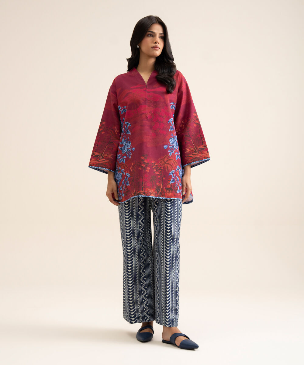 Women's Unstitched Premium Khaddar Red 1 Piece Suit
