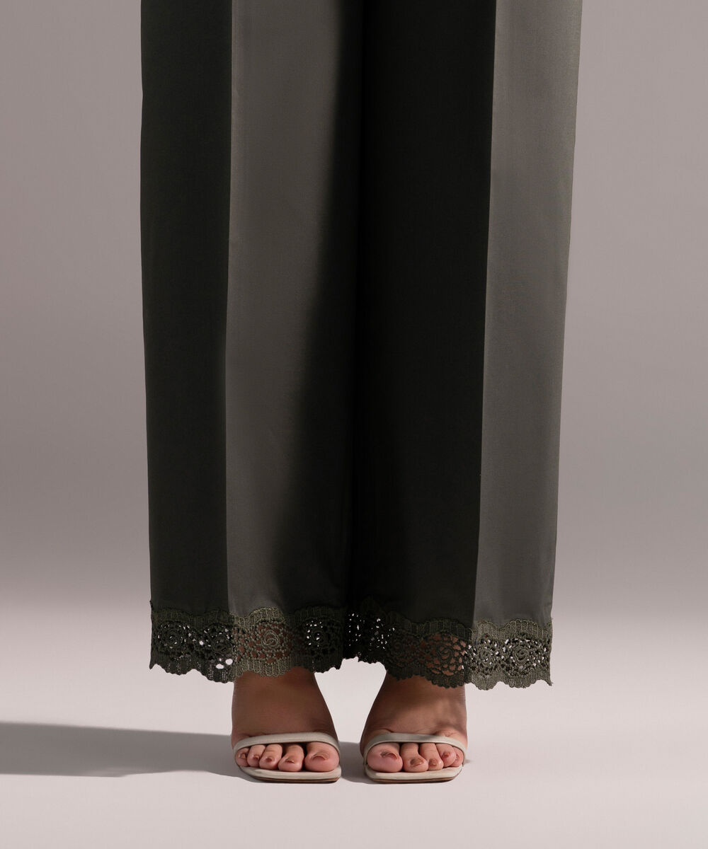 Women's RTW Cambric Solid Dark Green Culottes