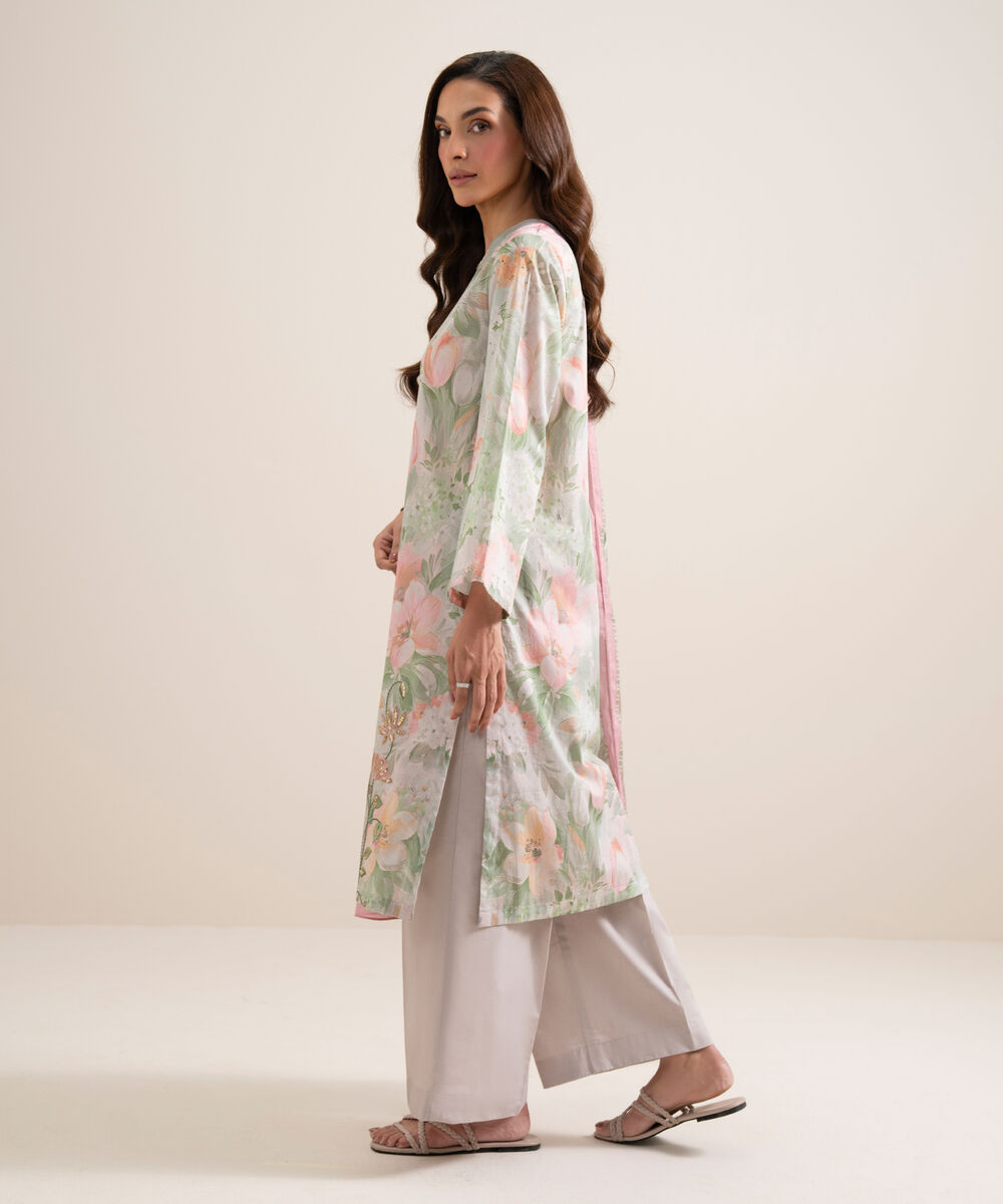 Women's Unstitched Lawn Embroidered Ice Blue With Multi 3 Piece Suit