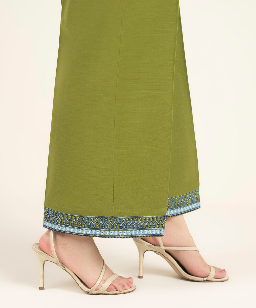 Women's RTW Khaddar Embroidered Green Culottes