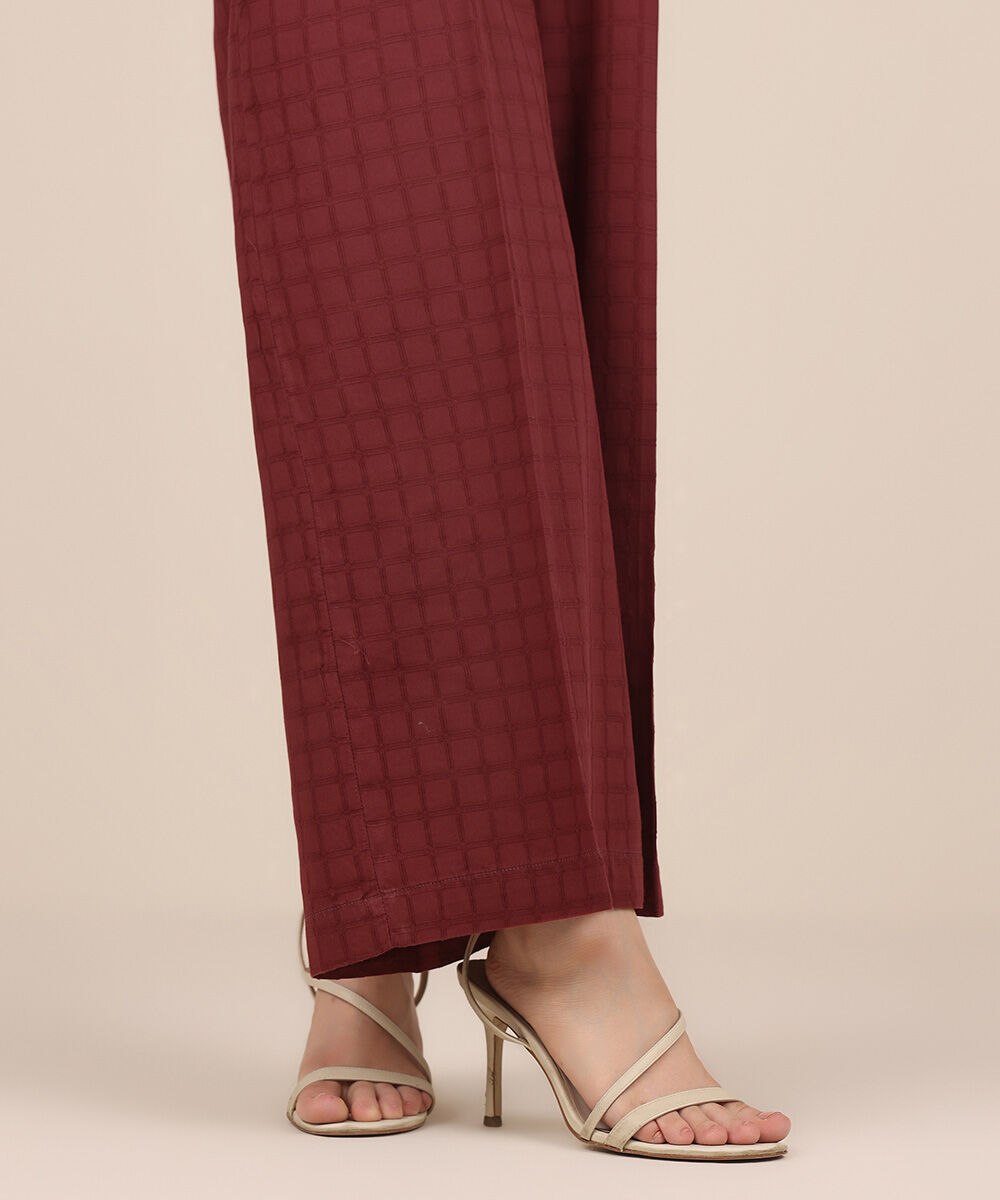 Women's RTW Textured Cotton Red Solid Culottes