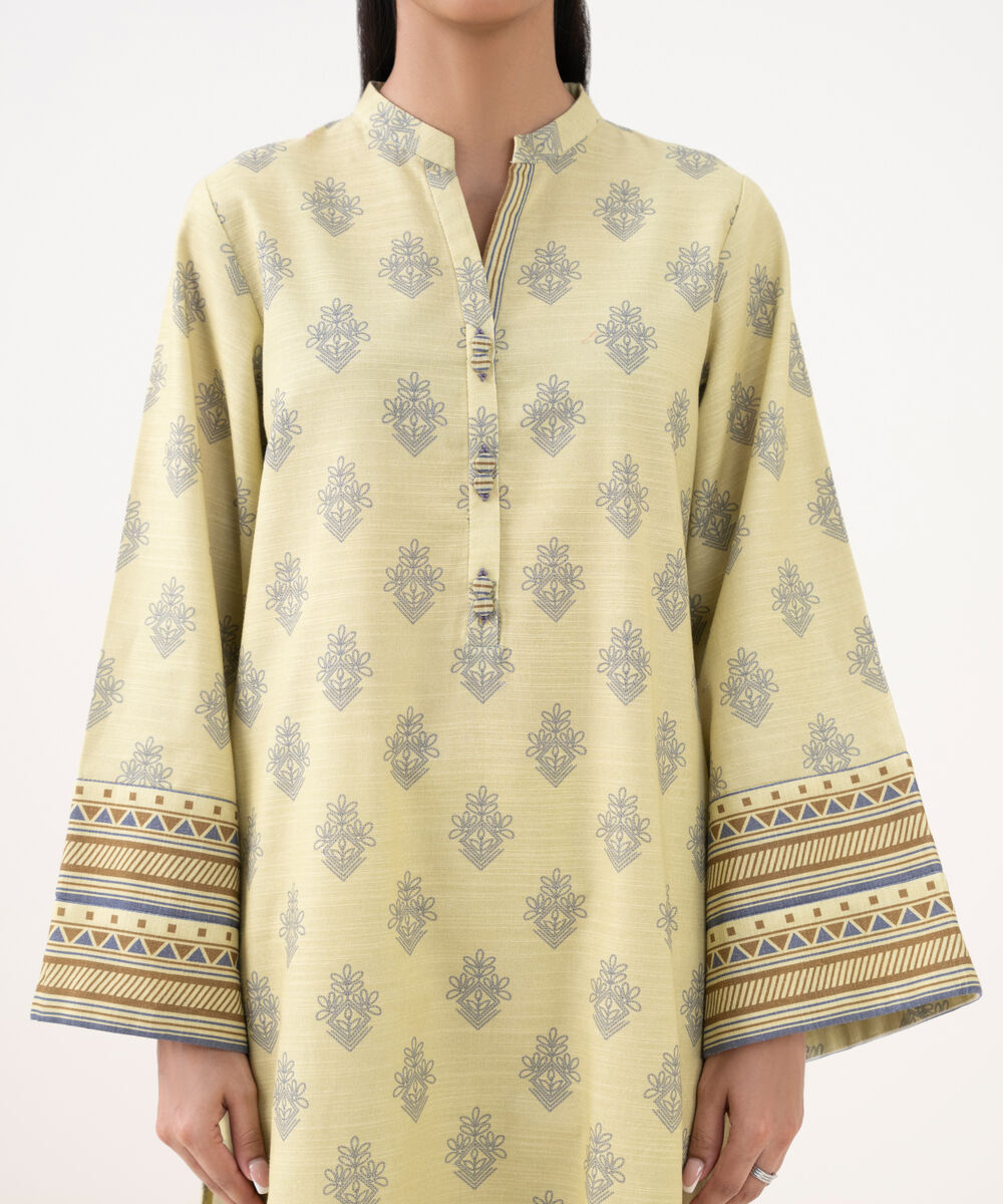 Women's Unstitched Cotton Printed Yellow 3 Piece Suit