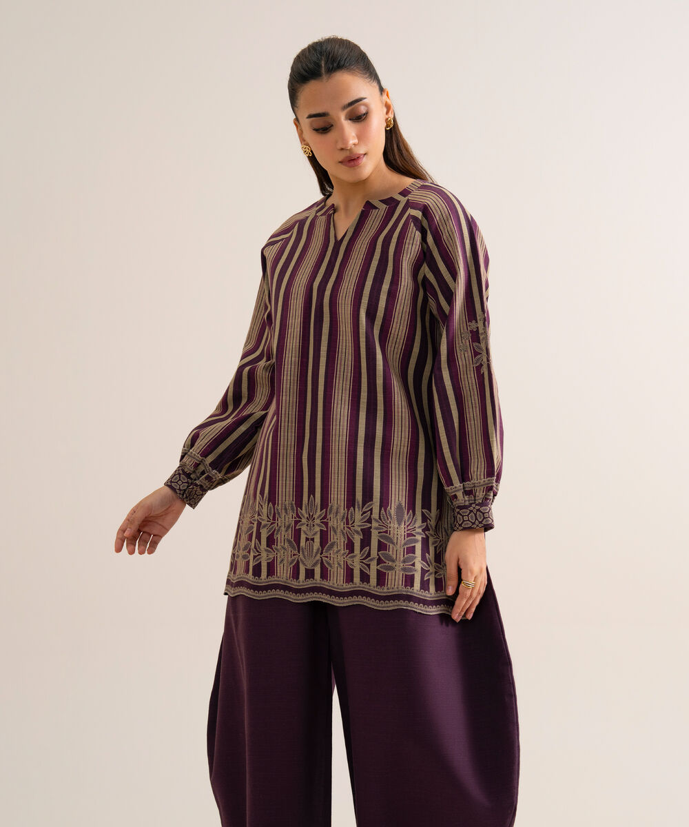Women's Unstitched Premium Khaddar Printed Purple 2 Piece Suit
