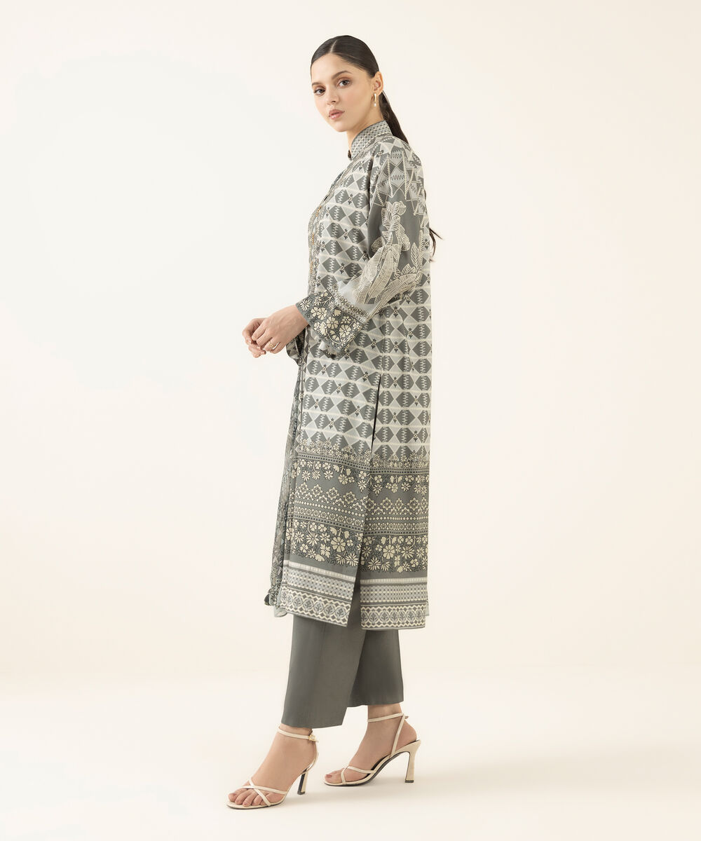 Women's Unstitched Lawn Printed Grey Three Piece Suit