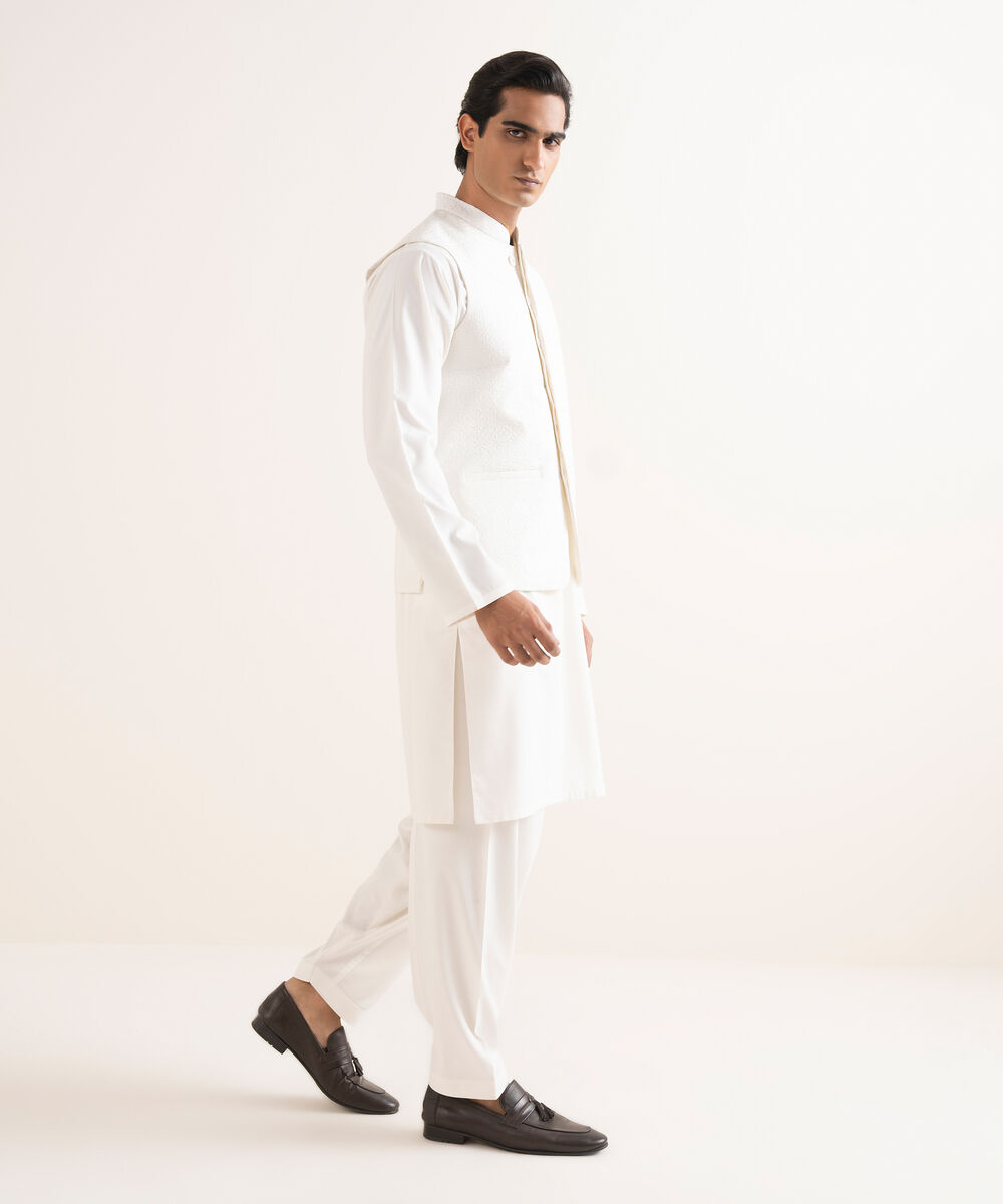 Men's Stitched Premium Cotton Off White Waistcoat