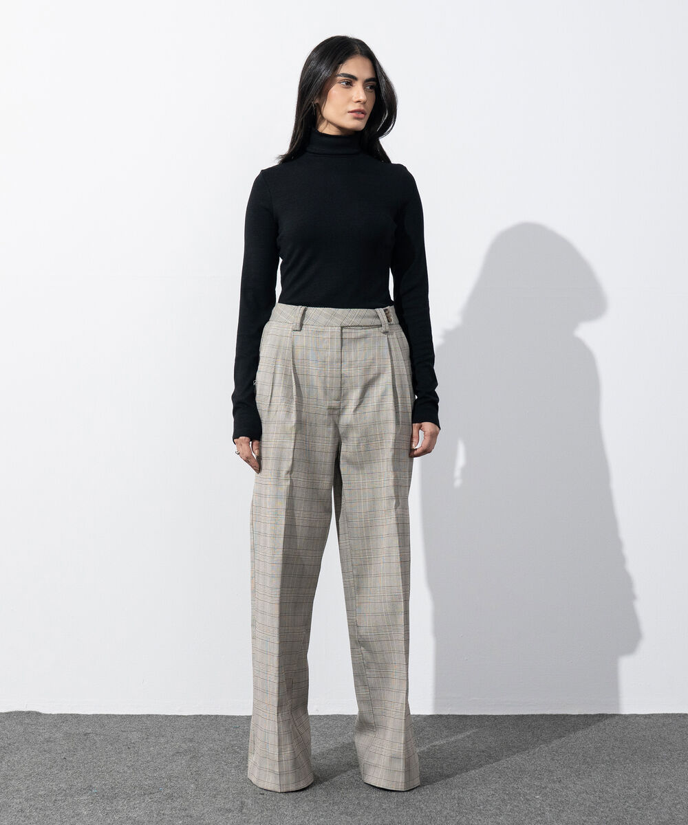 Women's Western Wear Grey Plaid Tailored Trousers