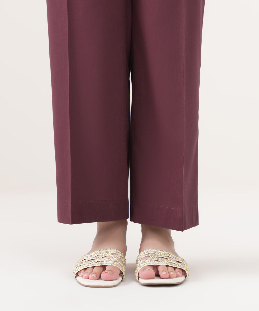 Women's RTW Cotton Viscose Solid Red Straight Pants