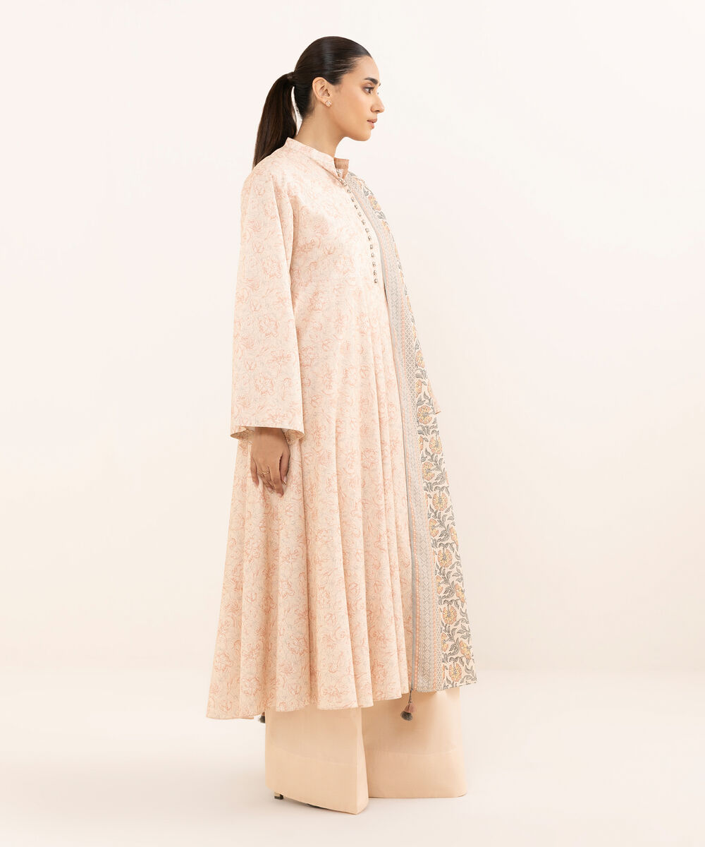 Women's Unstitched Lawn Printed Pink Three Piece Suit